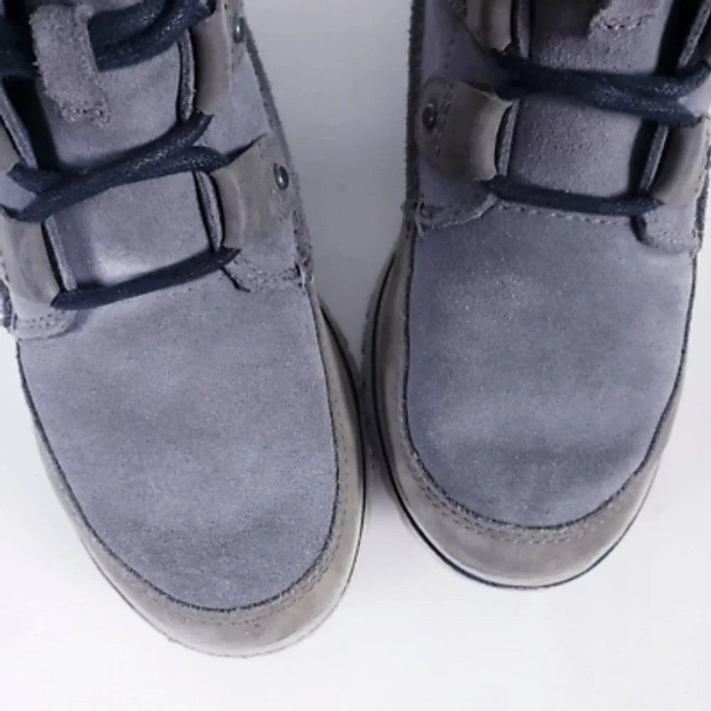 Sorel‎ Tivoli III Waterproof Boots Grey Suede Faux Fur Trim Lace Up Womens 7